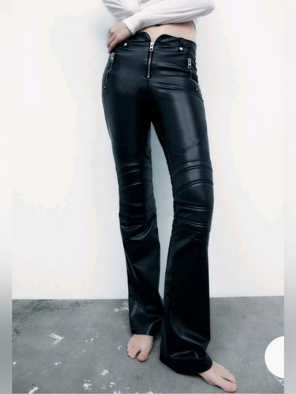 Zara Zippered Faux Leather Moto Pants with Padded Knees size XL